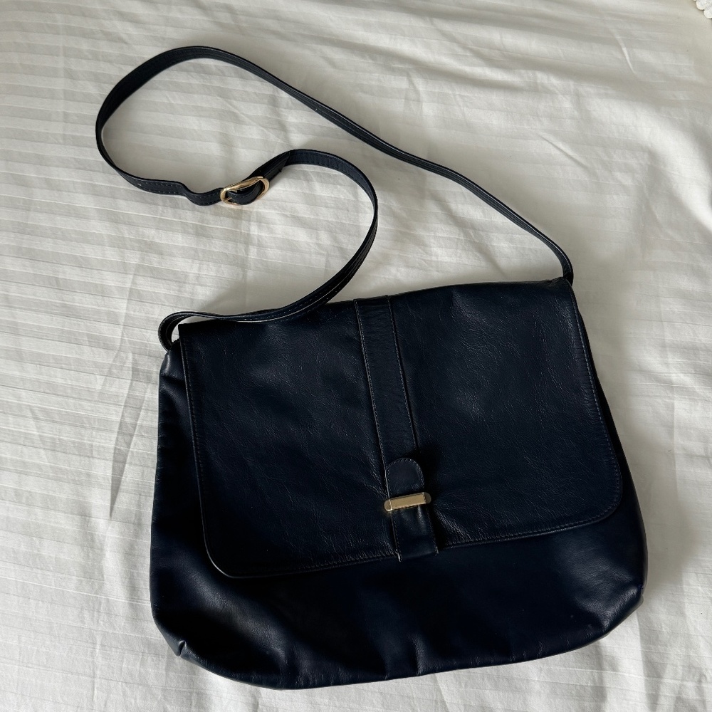 Mimo Sacs - Vintage Navy Shoulder Leather Bag / Purse